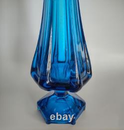 Vintage Cobalt Blue Viking 6 Panel Pedestal Art Glass Swung Vase 17