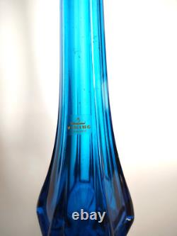 Vintage Cobalt Blue Viking 6 Panel Pedestal Art Glass Swung Vase 17