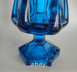 Vintage Cobalt Blue Viking 6 Panel Pedestal Art Glass Swung Vase 17