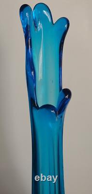 Vintage Cobalt Blue Viking 6 Panel Pedestal Art Glass Swung Vase 17