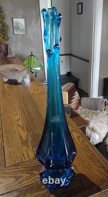 Vintage Cobalt Blue Viking 6 Panel Pedestal Art Glass Swung Vase 17
