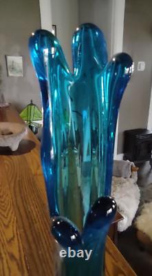Vintage Cobalt Blue Viking 6 Panel Pedestal Art Glass Swung Vase 17