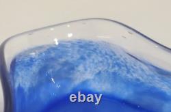 Vintage Cobalt Blue White Swirl Handkerchief Handblown Art Glass Vase 13 Tall