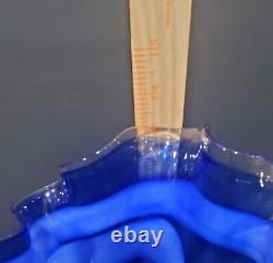 Vintage Cobalt Blue White Swirl Handkerchief Handblown Art Glass Vase 13 Tall