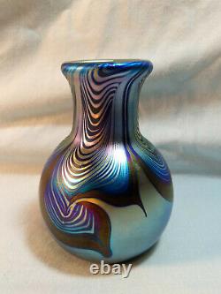 Vintage Correia 4.5 Cobalt Blue & Gold Aurene Pulled Feather Vase Wow