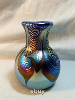 Vintage Correia 4.5 Cobalt Blue & Gold Aurene Pulled Feather Vase Wow