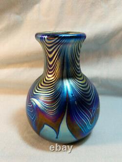 Vintage Correia 4.5 Cobalt Blue & Gold Aurene Pulled Feather Vase Wow