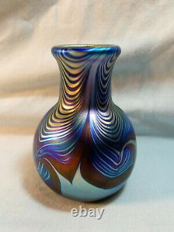 Vintage Correia 4.5 Cobalt Blue & Gold Aurene Pulled Feather Vase Wow