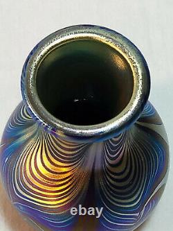 Vintage Correia 4.5 Cobalt Blue & Gold Aurene Pulled Feather Vase Wow