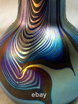 Vintage Correia 4.5 Cobalt Blue & Gold Aurene Pulled Feather Vase Wow