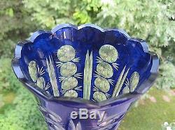 Vintage Czech Bohemia Cobalt Blue Cut To Clear Large Vasestunning