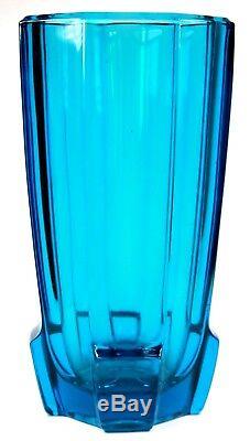 Vintage Czech Rudolf Jurnikl Studio Art Glass Vase Azura Blue Circa 1960