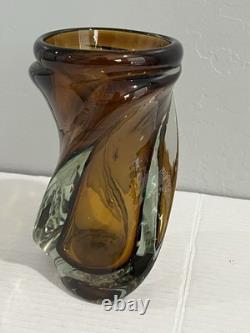 Vintage Czech Twisted Cobalt Blue Art Glass Vase 7 Tall Free Shipping USA