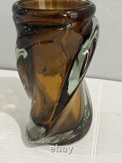 Vintage Czech Twisted Cobalt Blue Art Glass Vase 7 Tall Free Shipping USA