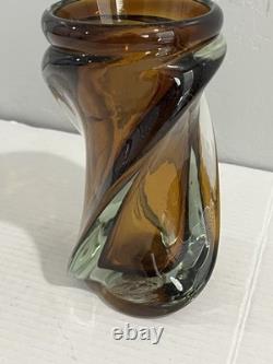 Vintage Czech Twisted Cobalt Blue Art Glass Vase 7 Tall Free Shipping USA