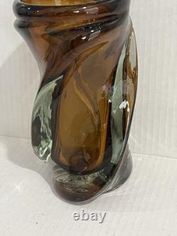 Vintage Czech Twisted Cobalt Blue Art Glass Vase 7 Tall Free Shipping USA