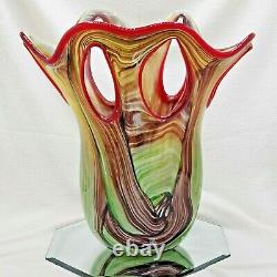 Vintage Dale Tiffany Venetian Swirl Large Art Glass Vase Handmade Open Pull Fan