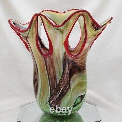 Vintage Dale Tiffany Venetian Swirl Large Art Glass Vase Handmade Open Pull Fan