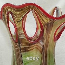 Vintage Dale Tiffany Venetian Swirl Large Art Glass Vase Handmade Open Pull Fan