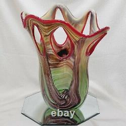 Vintage Dale Tiffany Venetian Swirl Large Art Glass Vase Handmade Open Pull Fan