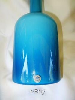 Vintage Danish Holmegaard Robins Egg Blue & White Cased 15 Art Glass Vase