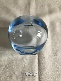 Vintage Danish Modern Blue Holmegaard Small Glass Vase Signed, 1960s