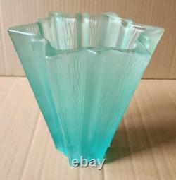 Vintage Daum French Aqua Blue Green Textured Glass Vase Pierre D'Avesn 6.25