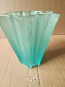Vintage Daum French Aqua Blue Green Textured Glass Vase Pierre D'Avesn 6.25