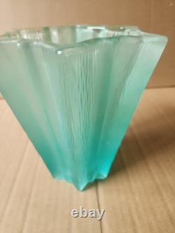 Vintage Daum French Aqua Blue Green Textured Glass Vase Pierre D'Avesn 6.25