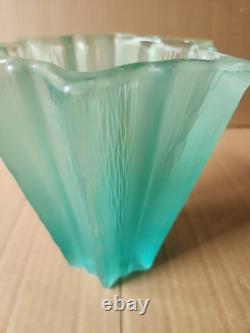 Vintage Daum French Aqua Blue Green Textured Glass Vase Pierre D'Avesn 6.25