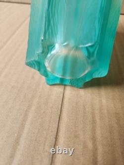 Vintage Daum French Aqua Blue Green Textured Glass Vase Pierre D'Avesn 6.25