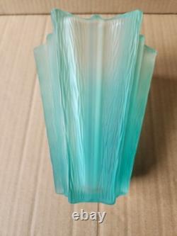 Vintage Daum French Aqua Blue Green Textured Glass Vase Pierre D'Avesn 6.25