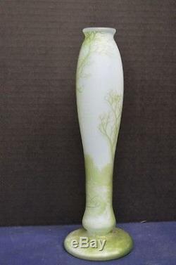 Vintage De Vez Cameo Art Glass Landscape Vase in Green and Blue