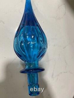 Vintage EMPOLI Italy Ice Blue Panel Genie Bottle Decanter withStopper 26