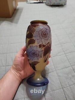 Vintage Emile Galle Blue Cameo Glass Flower Vase