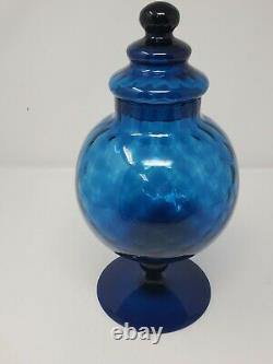 Vintage Empoli Glass Jar MCM Optic Blue 11
