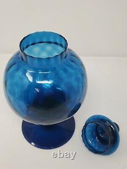 Vintage Empoli Glass Jar MCM Optic Blue 11
