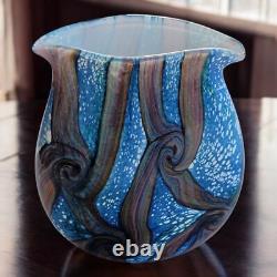 Vintage English Michael Harris Isle of Wight Signed Art Blue Glass Vase