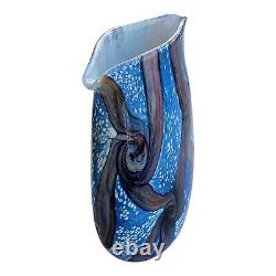Vintage English Michael Harris Isle of Wight Signed Art Blue Glass Vase