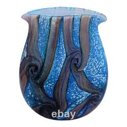 Vintage English Michael Harris Isle of Wight Signed Art Blue Glass Vase