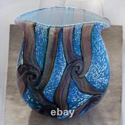 Vintage English Michael Harris Isle of Wight Signed Art Blue Glass Vase