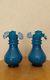 Vintage FENTON Art Glass Jamestown Blue Teal Overlay Ruffled Vase 7456