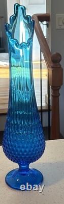 Vintage FENTON MCM Blue Hobnail Swung Vase 18.25