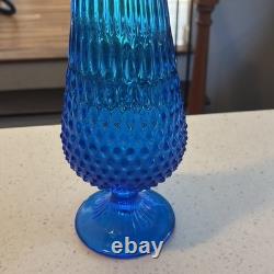 Vintage FENTON MCM Blue Hobnail Swung Vase 18.25