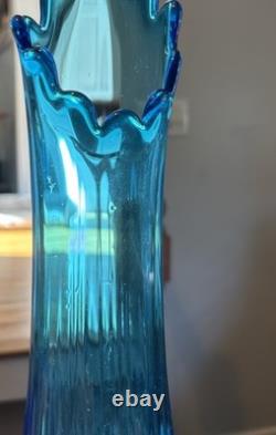 Vintage FENTON MCM Blue Hobnail Swung Vase 18.25