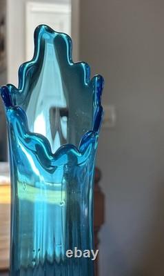 Vintage FENTON MCM Blue Hobnail Swung Vase 18.25
