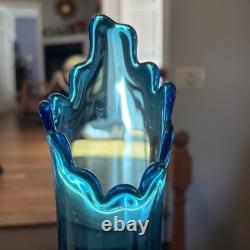 Vintage FENTON MCM Blue Hobnail Swung Vase 18.25