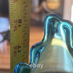 Vintage FENTON MCM Blue Hobnail Swung Vase 18.25