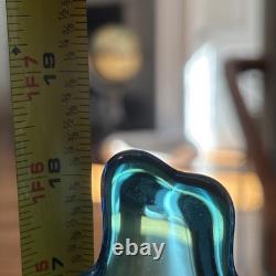 Vintage FENTON MCM Blue Hobnail Swung Vase 18.25