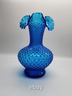 Vintage Fenton 10 Cobalt Colonial Blue Hobnail Vase 1970's